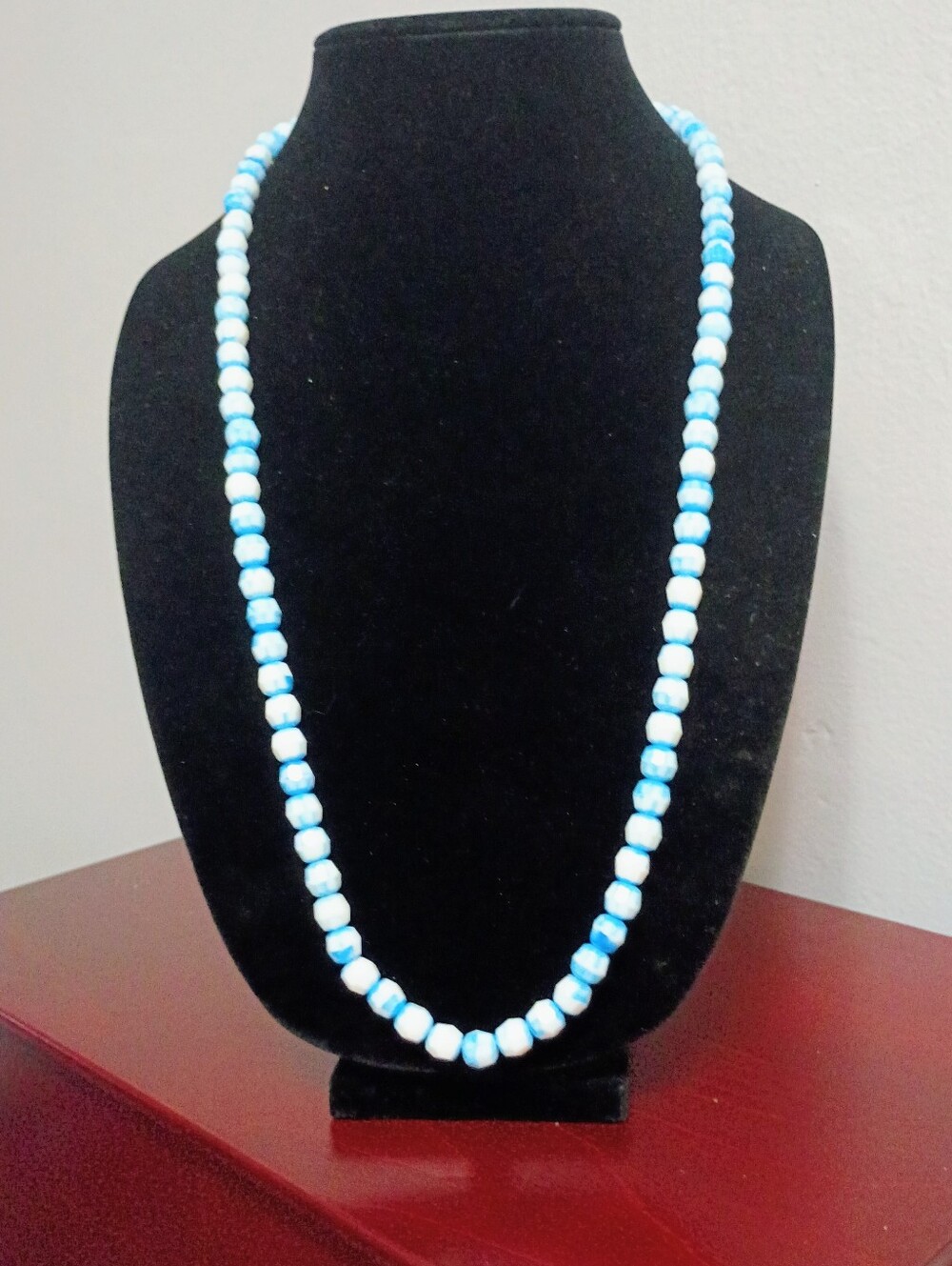 Vintage Blue and White Marbled Beaded Necklace